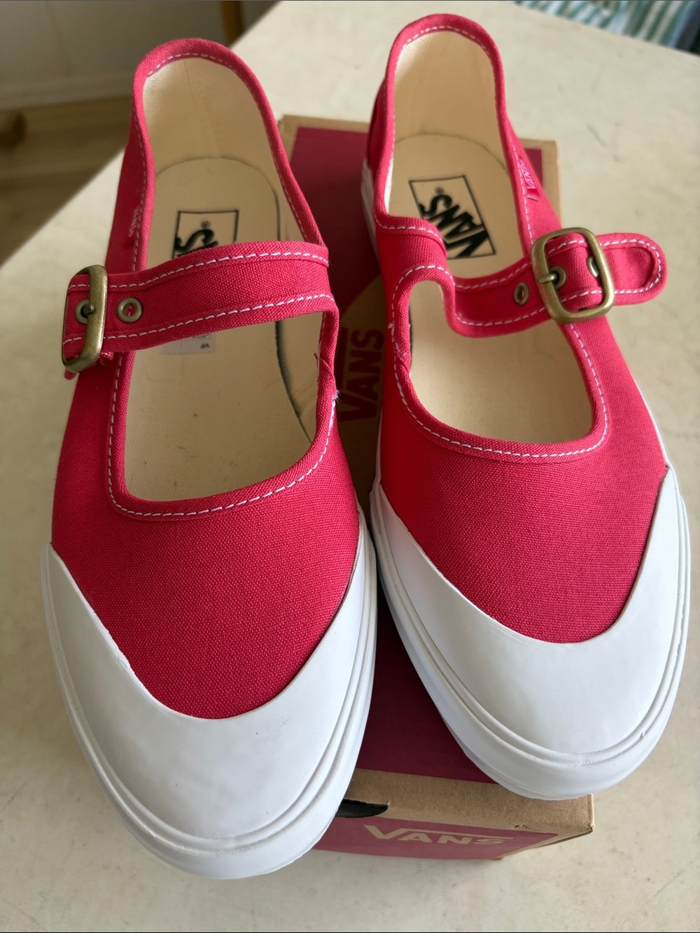 Vans Women’s Mary Jane Canvas Sneakers in Bright Red with White Toe